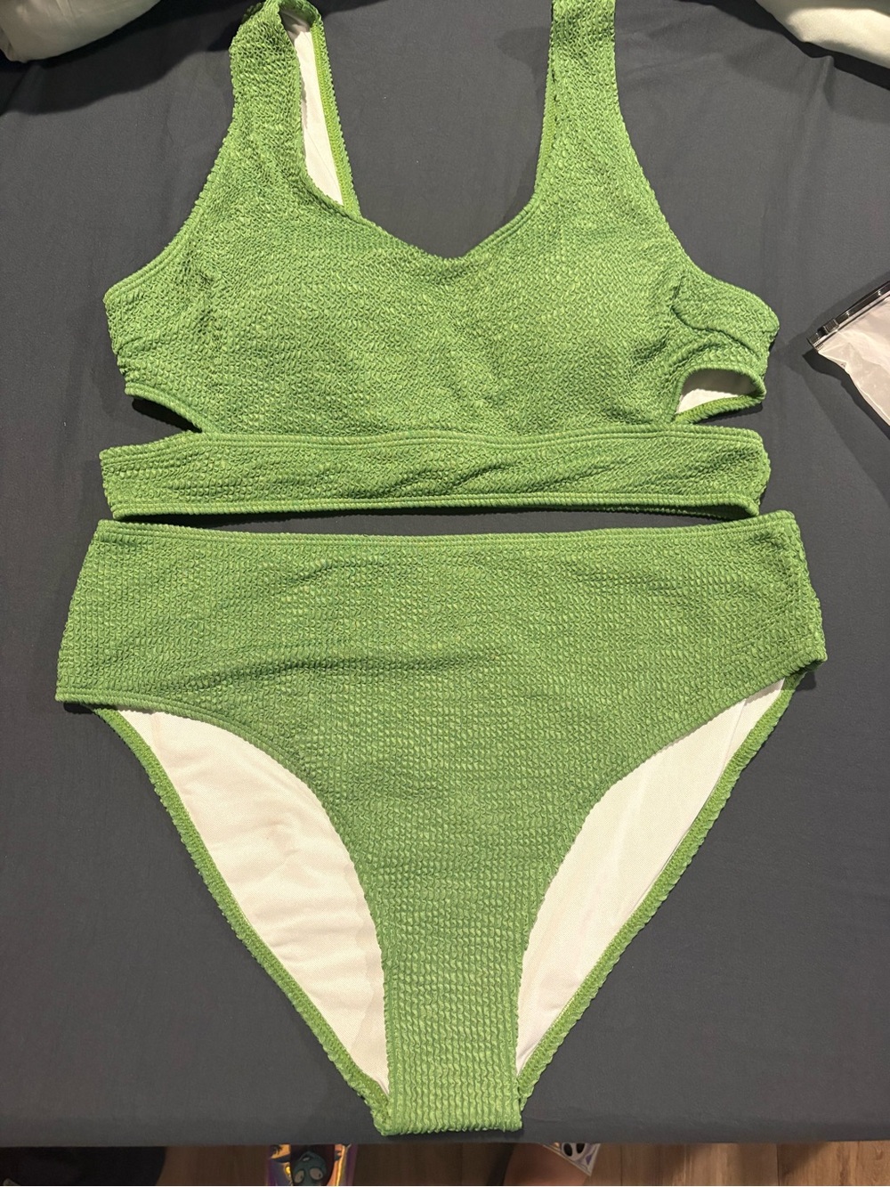 SHEIN Green Textured Two-Piece One-Piece Swim Set